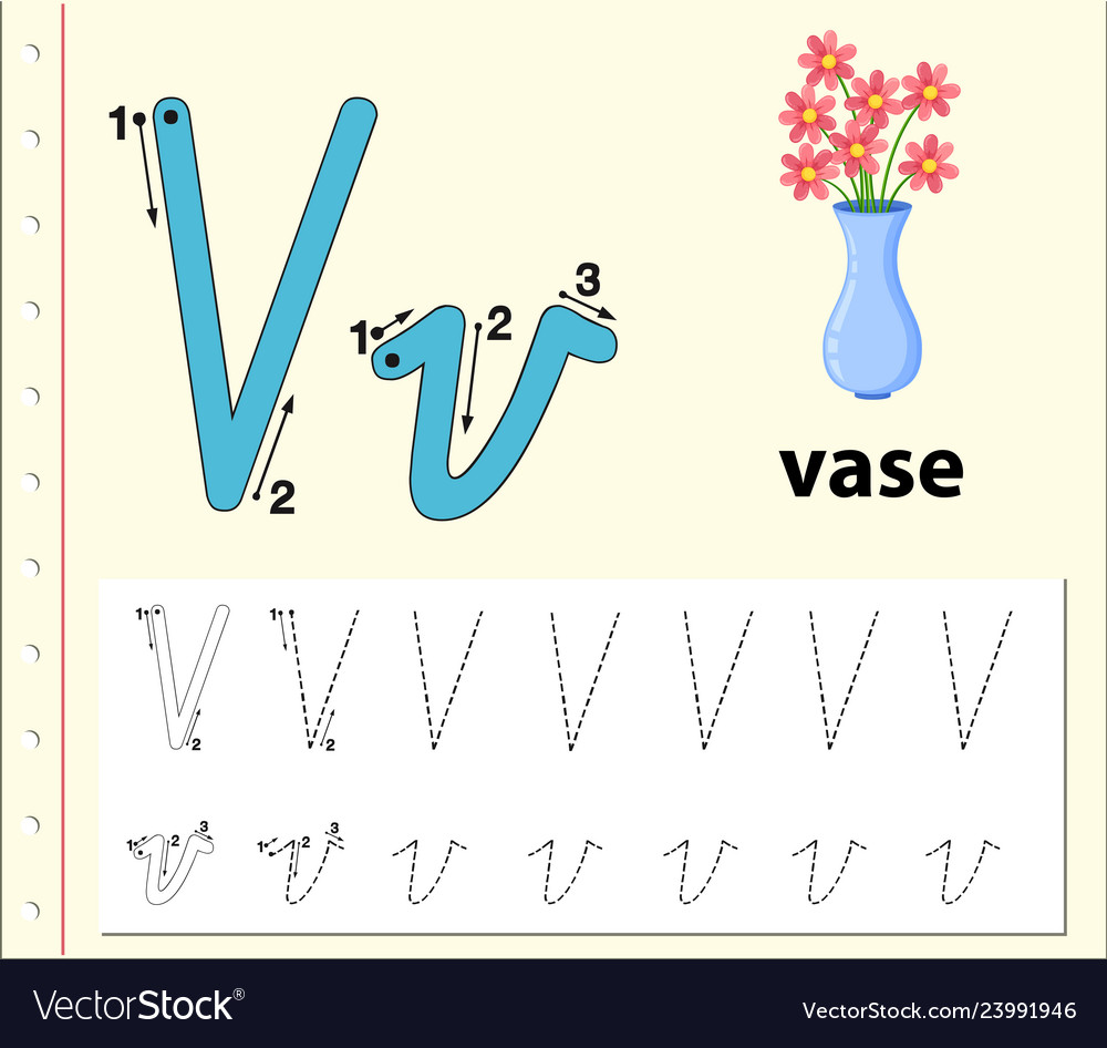 letter v tracing alphabet worksheets royalty free vector