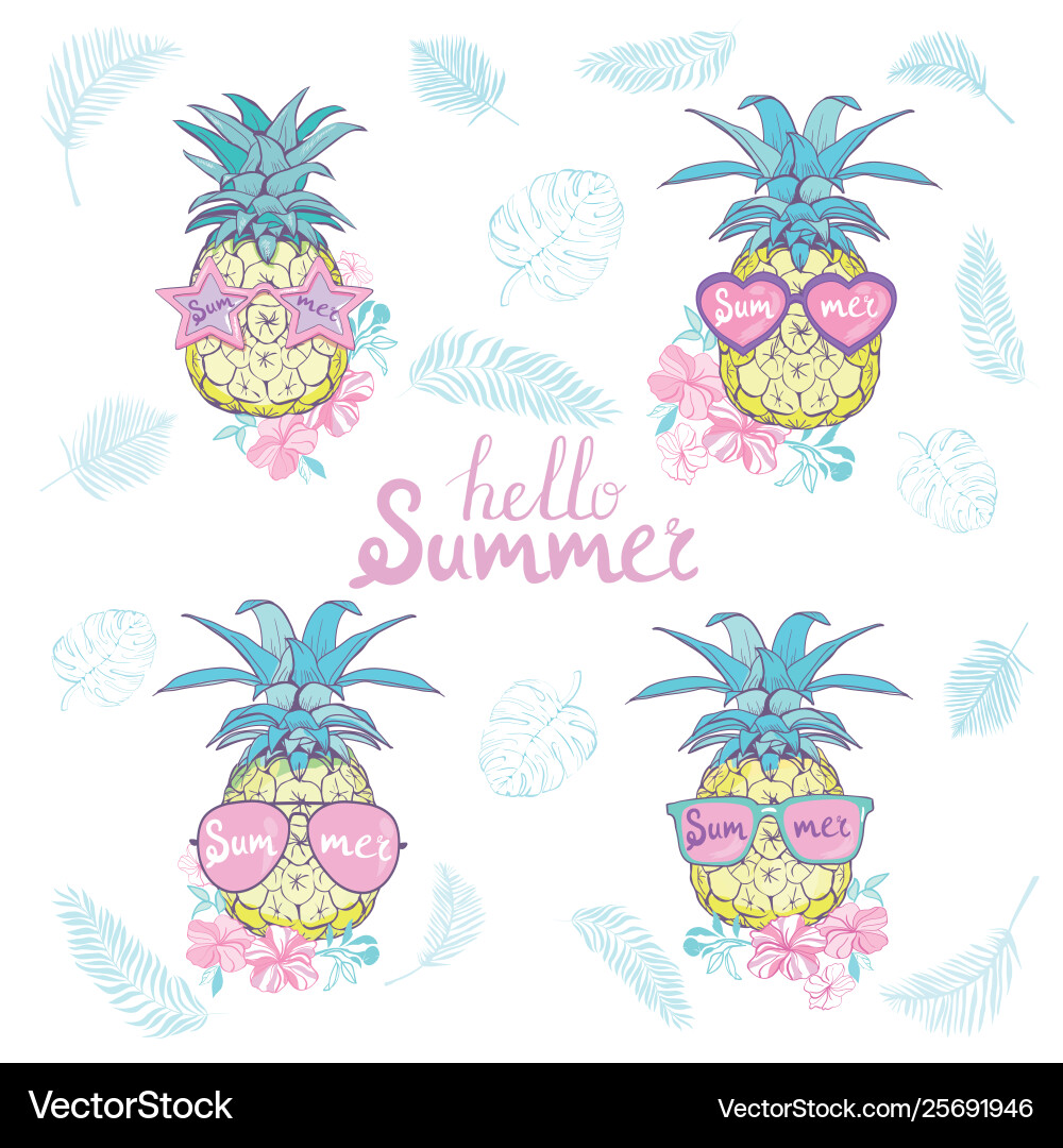 Set pineapples exotic fruit Royalty Free Vector Image