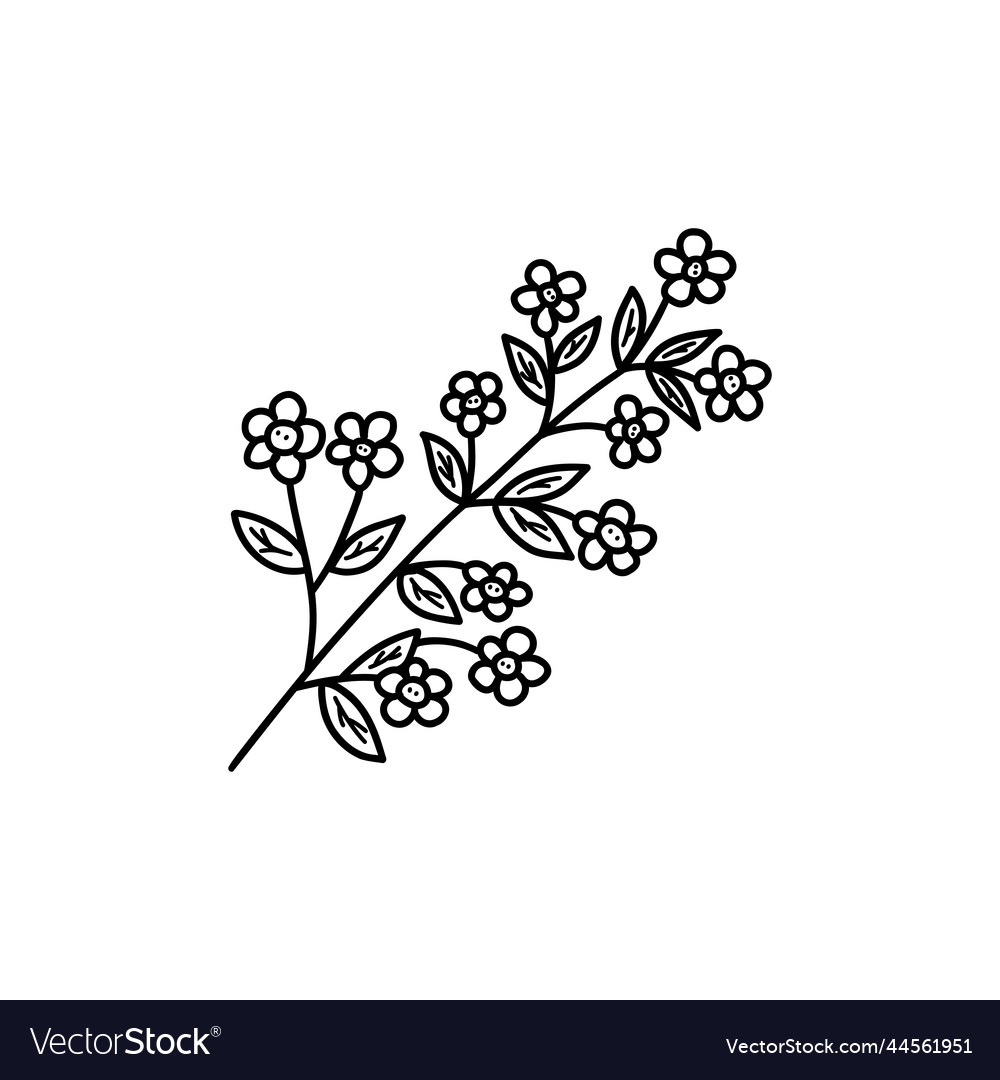 Blooming spring twig with leaves doodle Royalty Free Vector