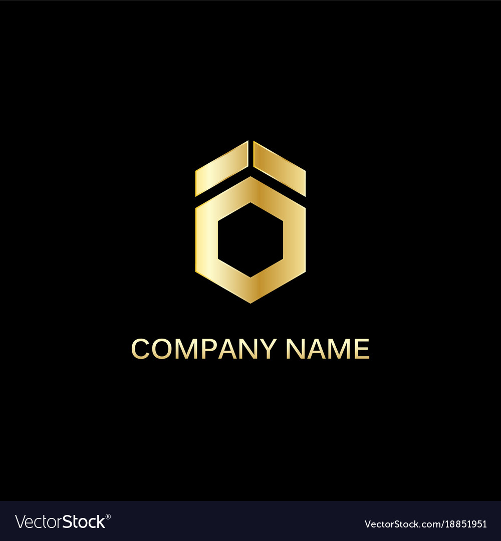 Gold polygon shape technology logo Royalty Free Vector Image