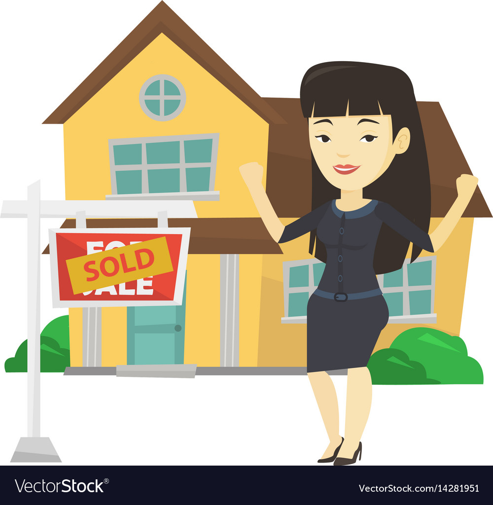 Real estate agent with sold placard Royalty Free Vector