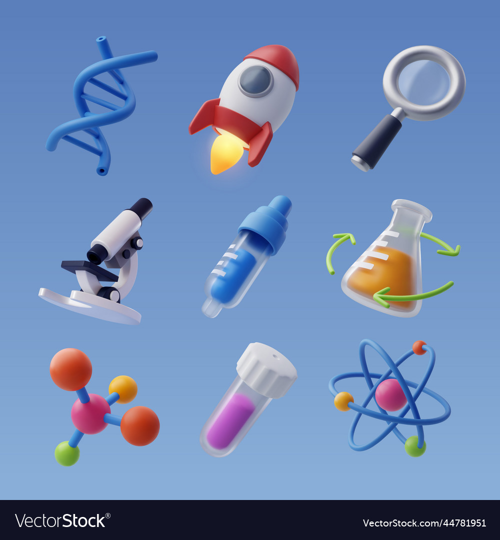 Set of 3d science icon science and technology Vector Image
