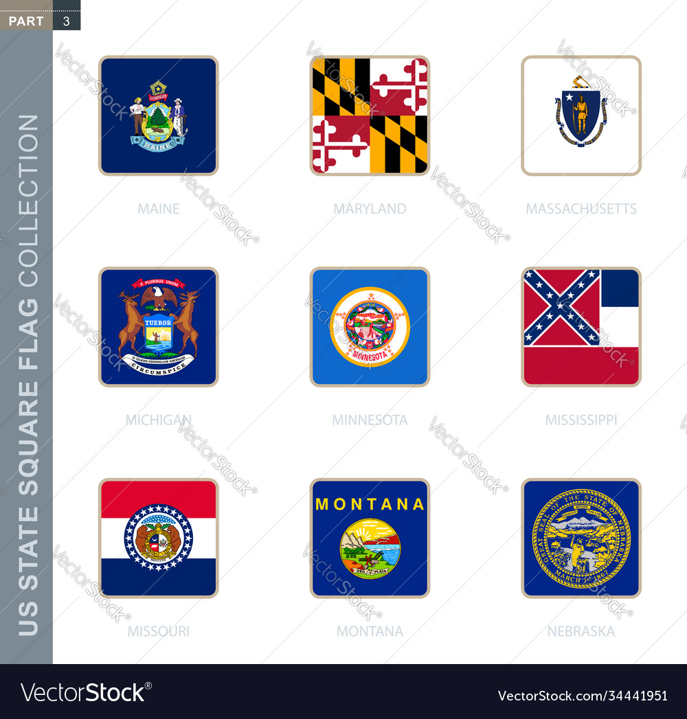 Square flags collection us states Royalty Free Vector Image