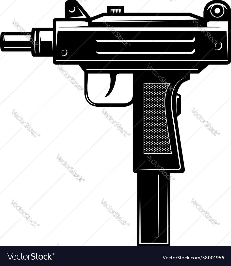 Automatic uzi handgun in monochrome style design Vector Image