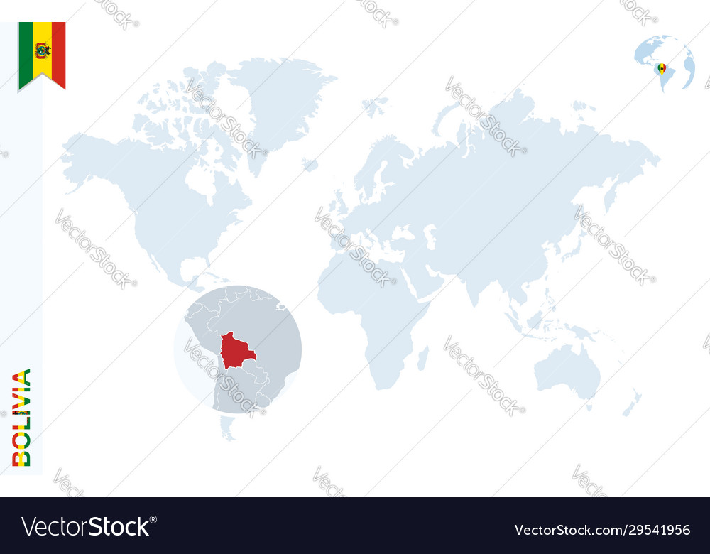 Blue world map with magnifying on bolivia Vector Image