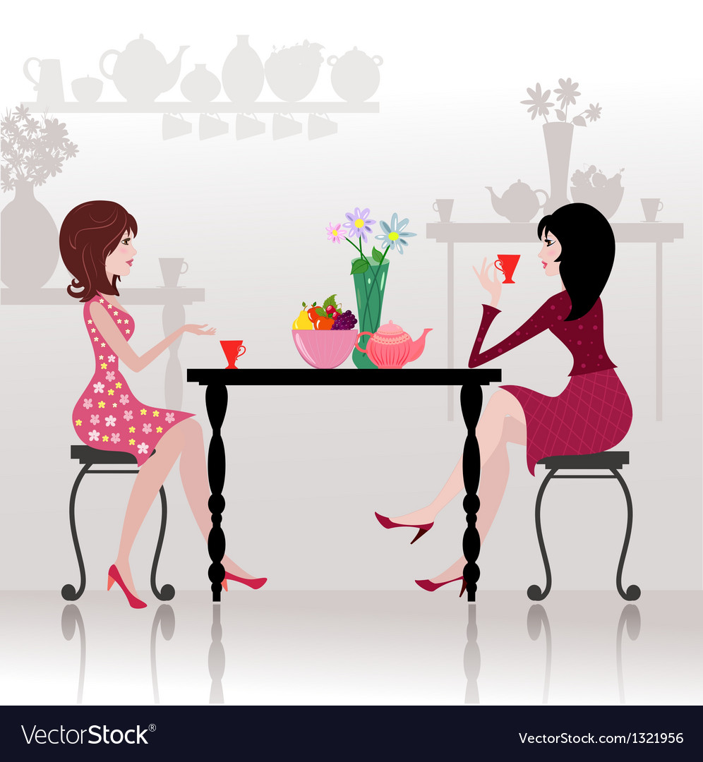 Girls Chatting Cafe Royalty Free Vector Image Vectorstock