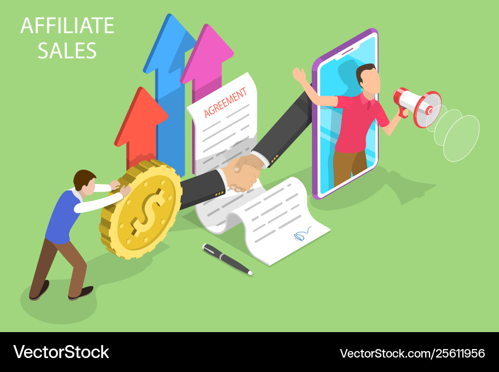 Isometric flat concept affiliate sales Royalty Free Vector