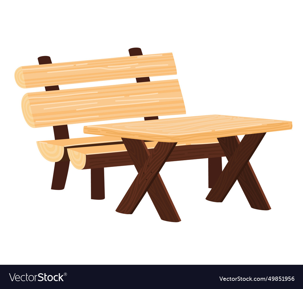 Wooden park bench and picnic table isolated on Vector Image