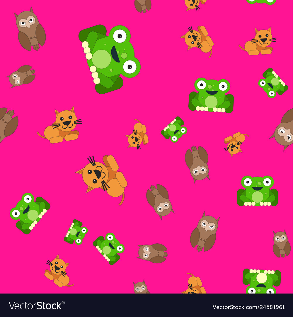 Seamless pattern of owl and cat frog Royalty Free Vector