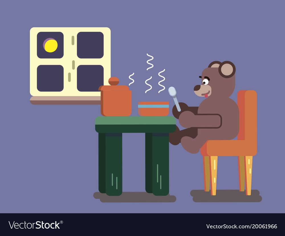 Cartoon brown bear eating soup at kitchen Vector Image Cartoon brown bear eating soup at kitchen Vector Image