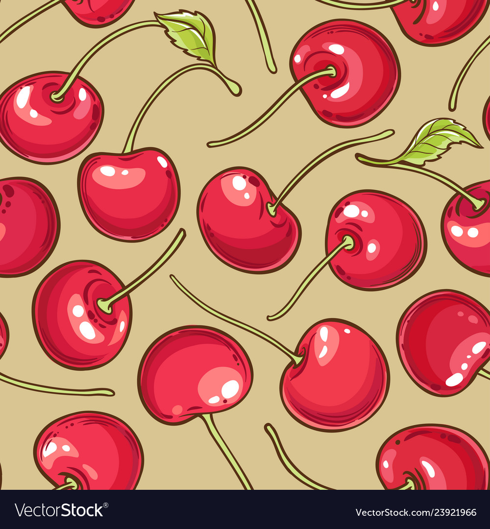 Cherry berries pattern on color background Vector Image