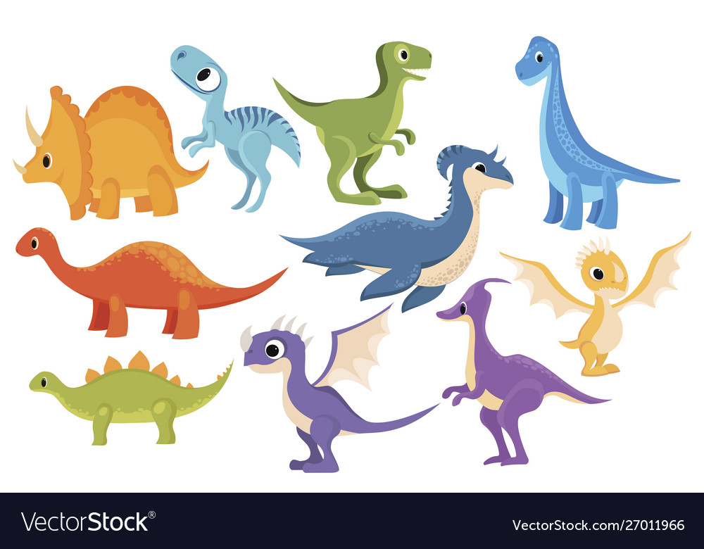 Dinosaur set collection cartoon dinosaurs Vector Image