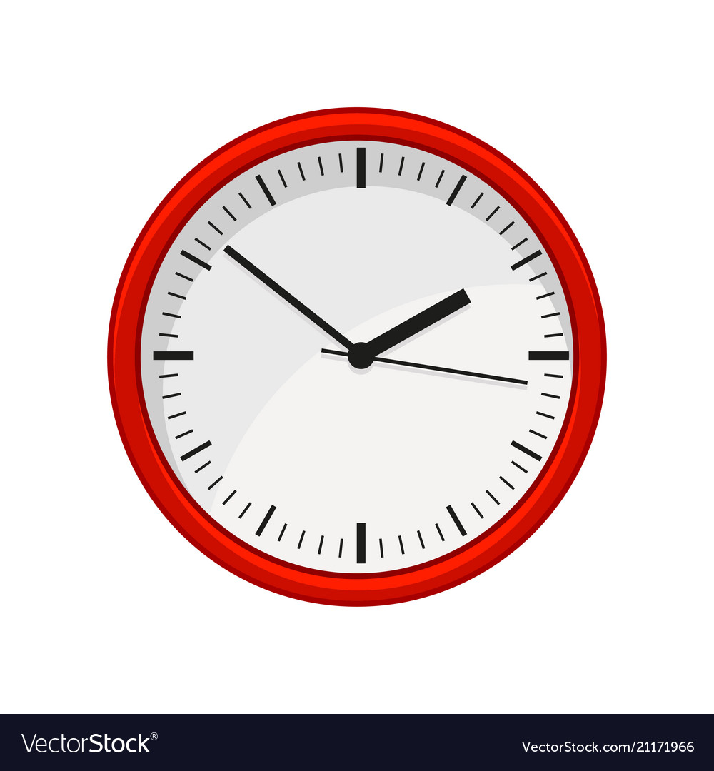 Modern Round Office Wall Clock In Red Color Time Vector Image
