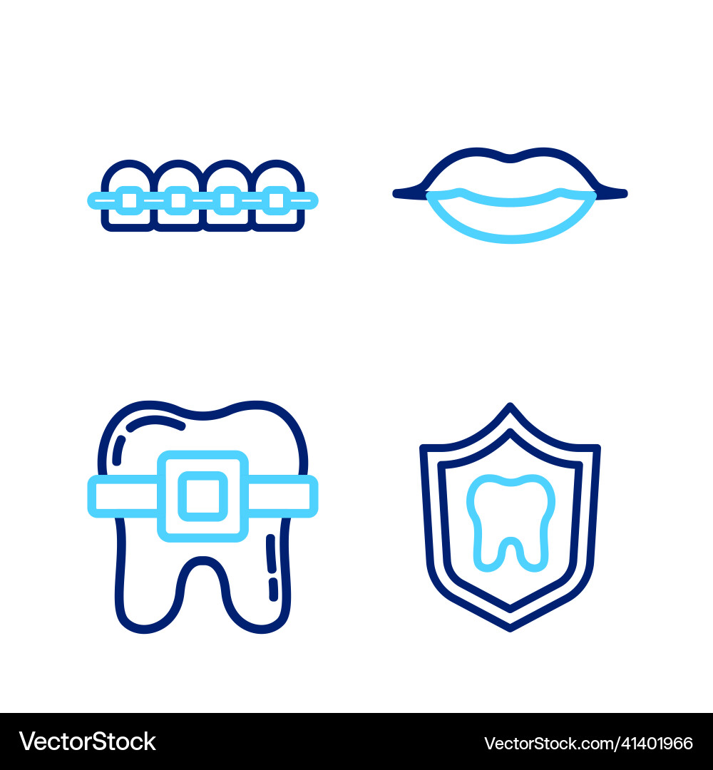 Set line dental protection teeth with braces Vector Image
