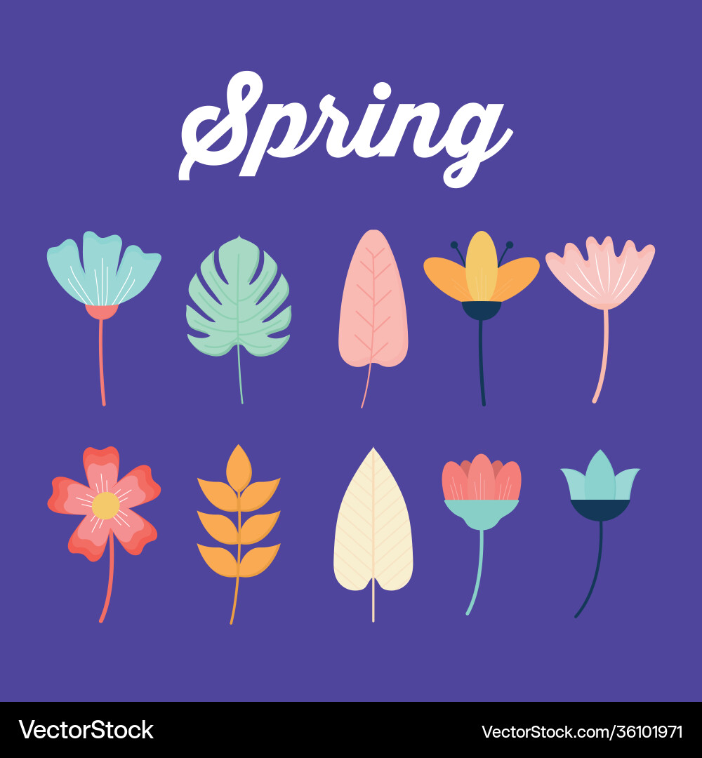 Lyrics Spring And Set Flowers On A Purple Vector Image