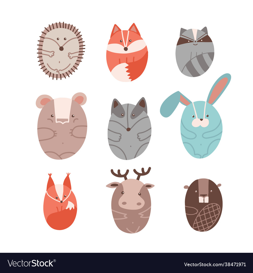 Set cute animals stylized in round shape vector image Set cute animals stylized in round shape