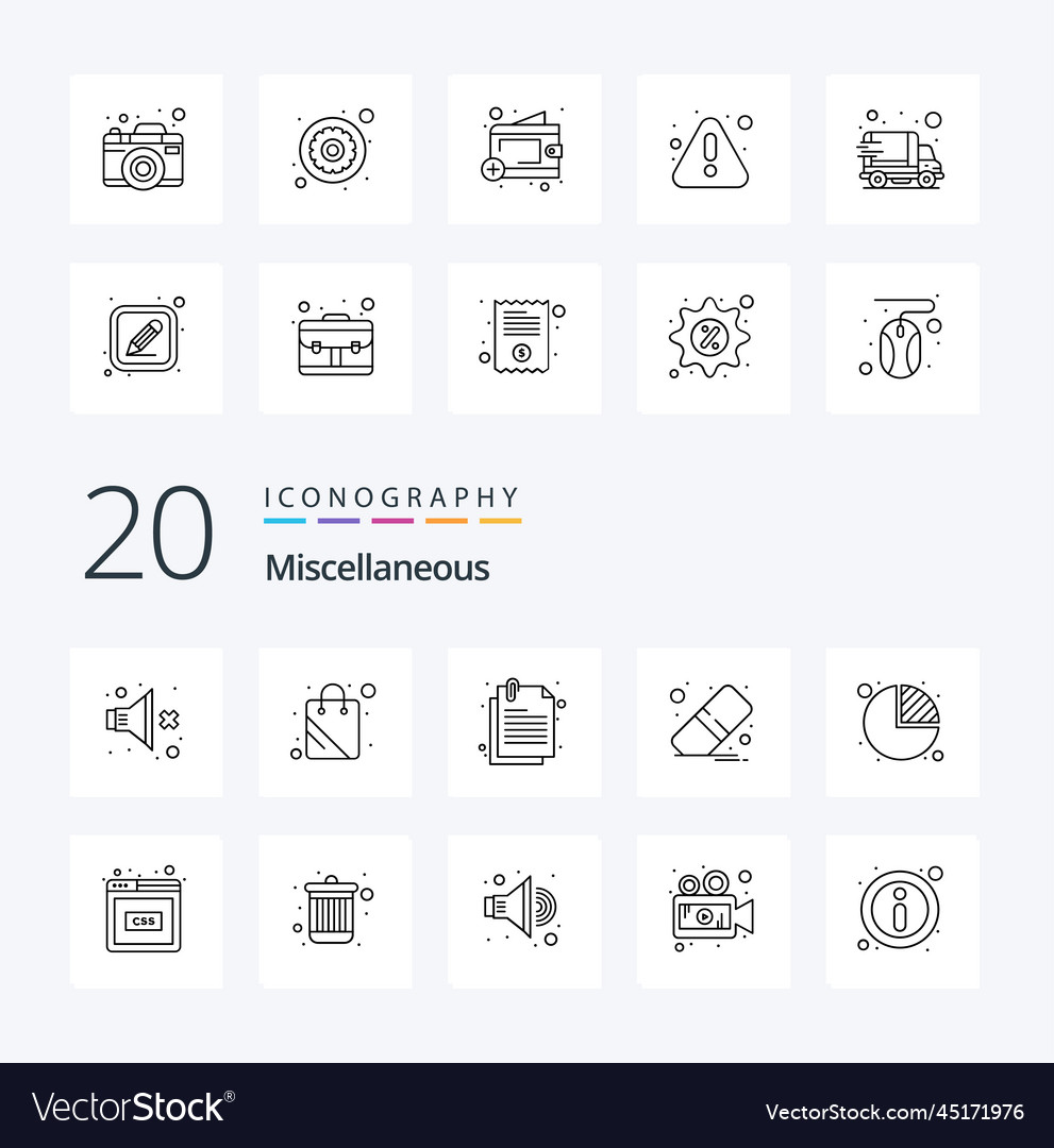 20 miscellaneous line icon pack like pie remover Vector Image