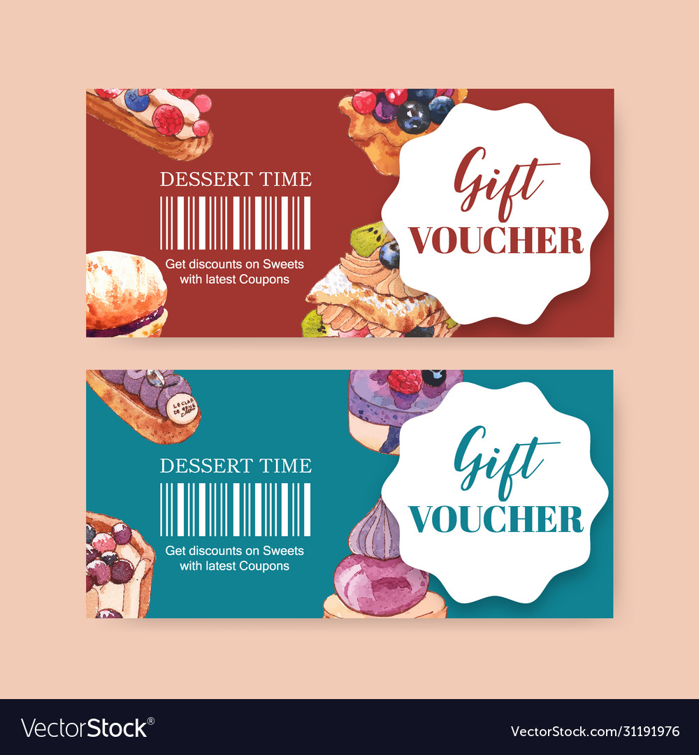 Dessert voucher design with pastry cream puff Vector Image