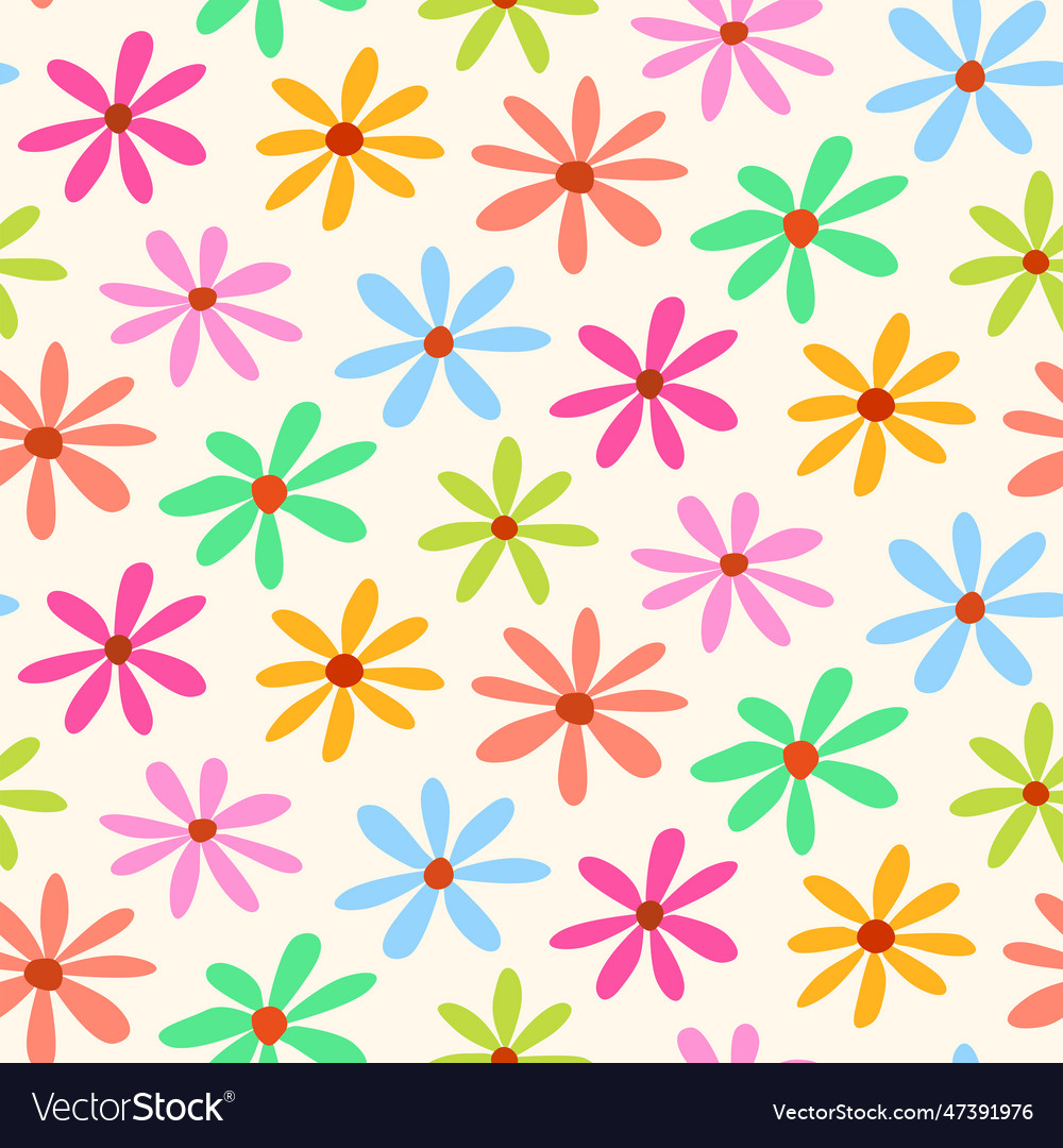 Hippie retro flowers seamless pattern Royalty Free Vector