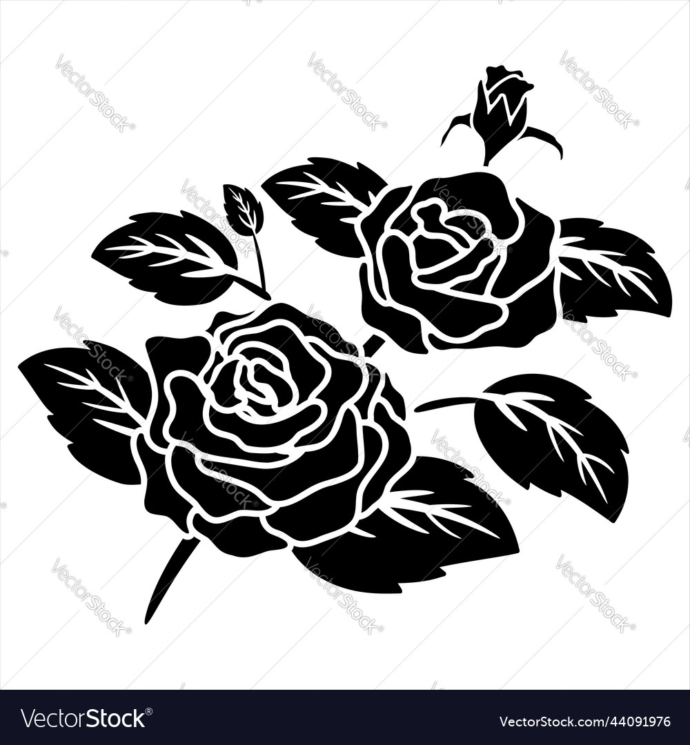 Silhouette black motif rose flower Royalty Free Vector Image