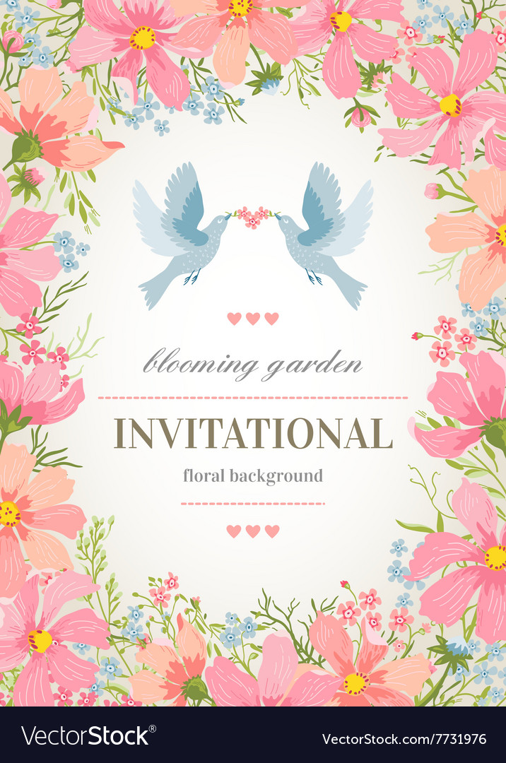 Floral Wedding Invitation Card Template Background Vector