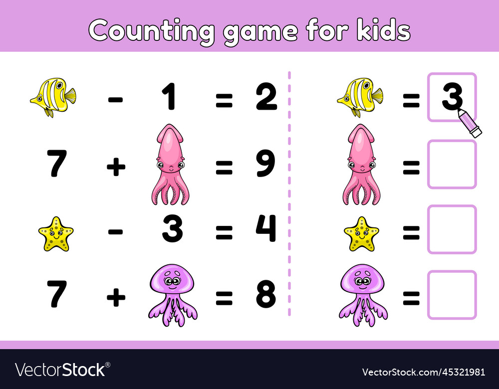 Counting math game for children Royalty Free Vector Image