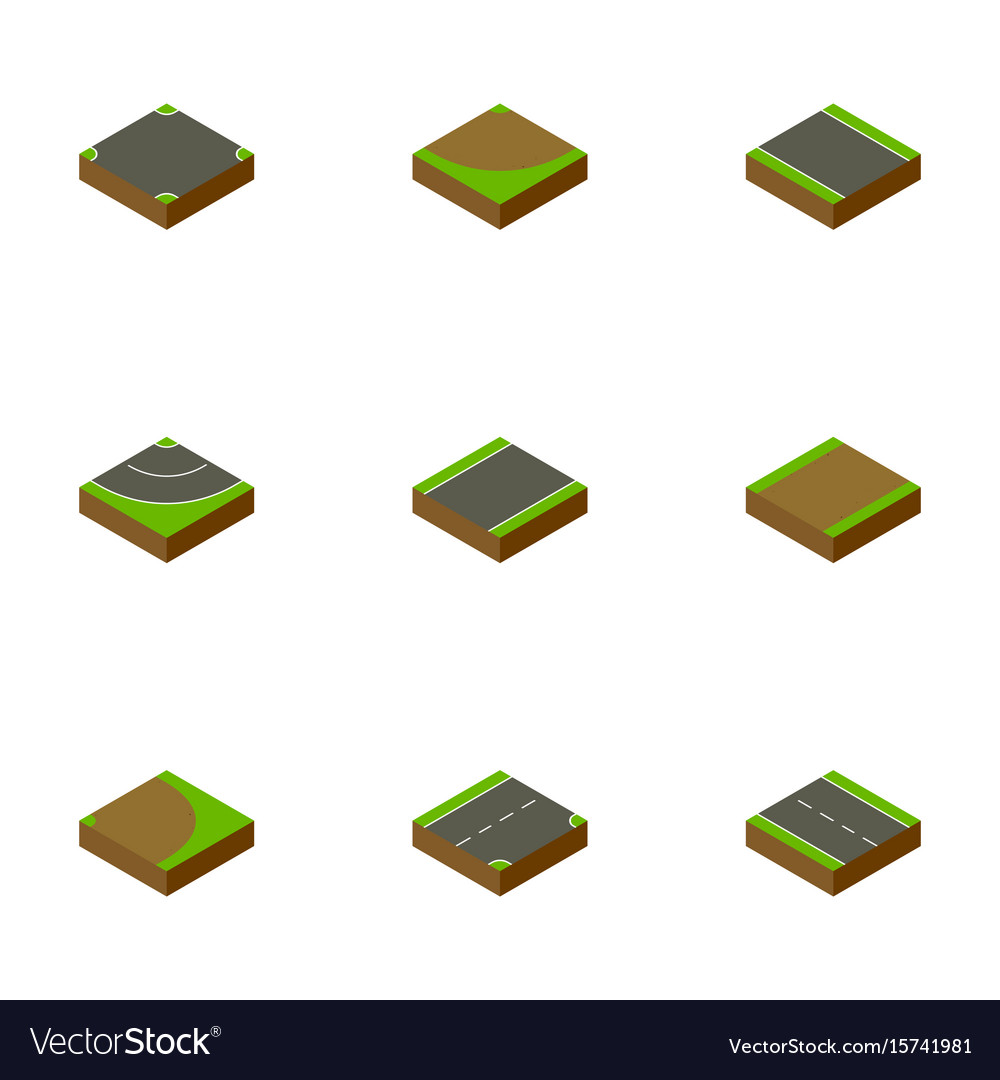 Isometric road set of unilateral rotation Vector Image