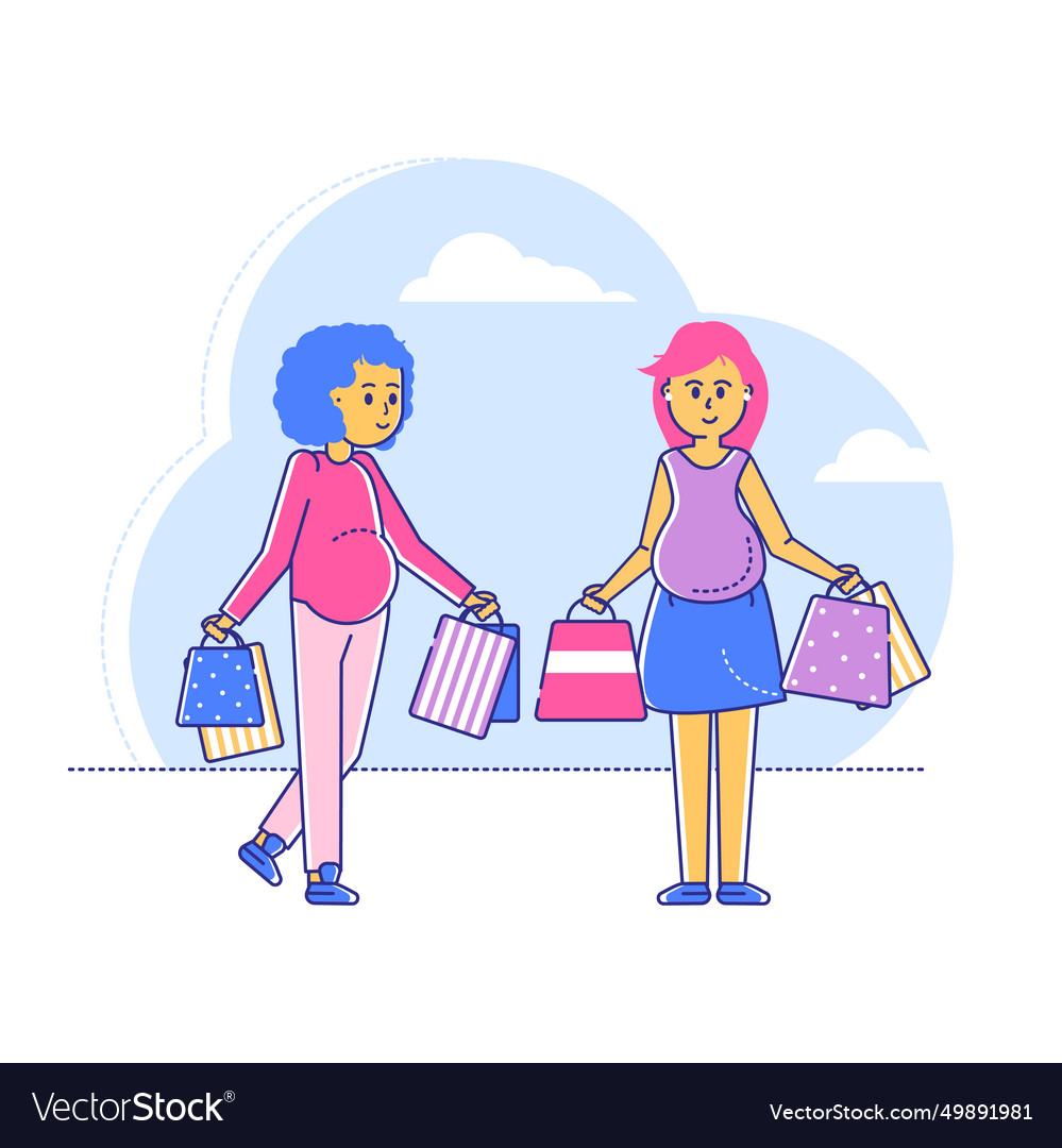 Pregnant best friend walk shopping centre late Vector Image