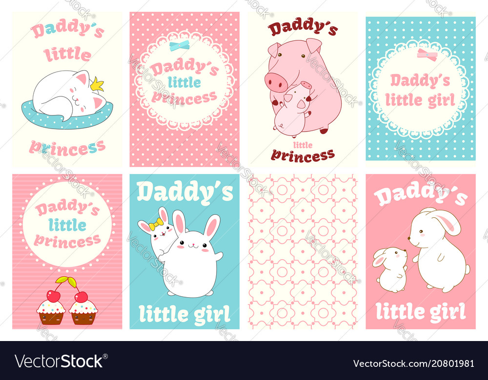 Set Of Baby Shower Cards With Cute Animals Vector Image