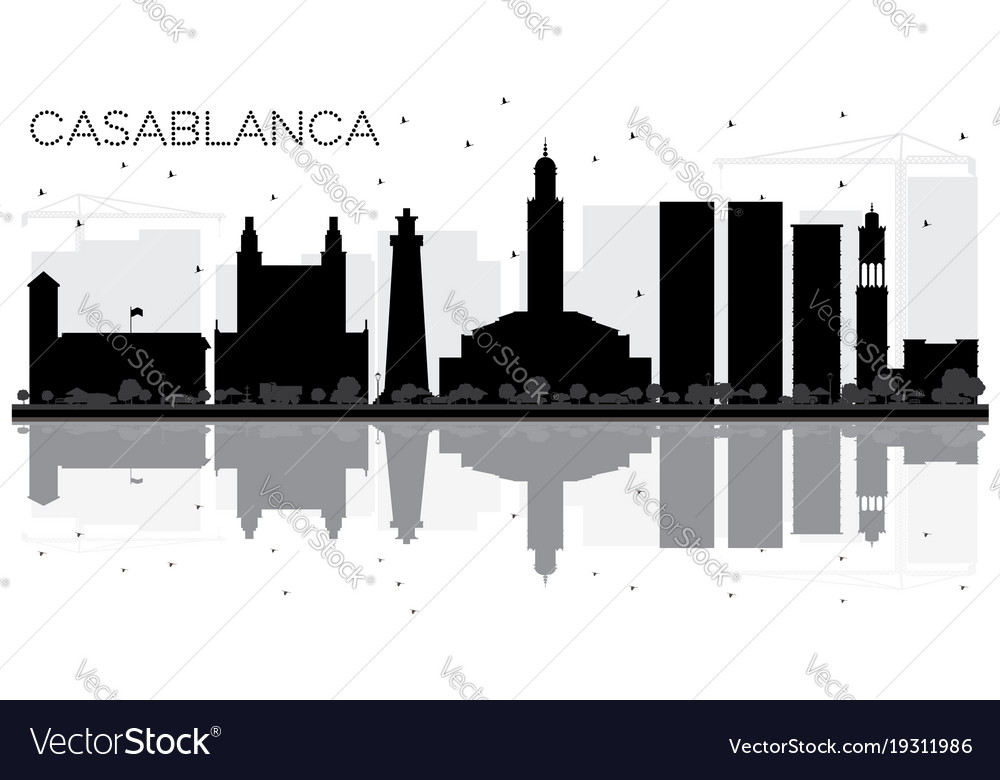 Casablanca morocco city skyline black and white Vector Image