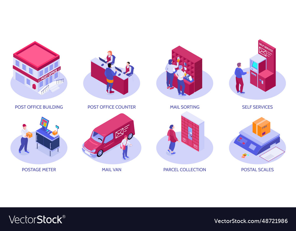 Isometric post office compositions Royalty Free Vector Image