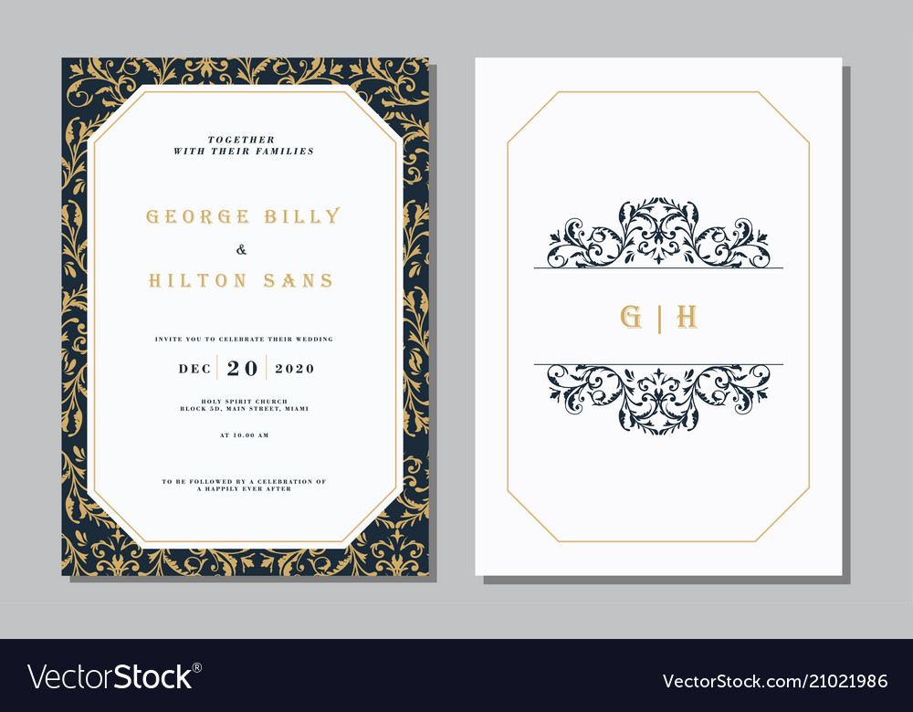 Set Of Vintage Wedding Invitation Card With Vector Image