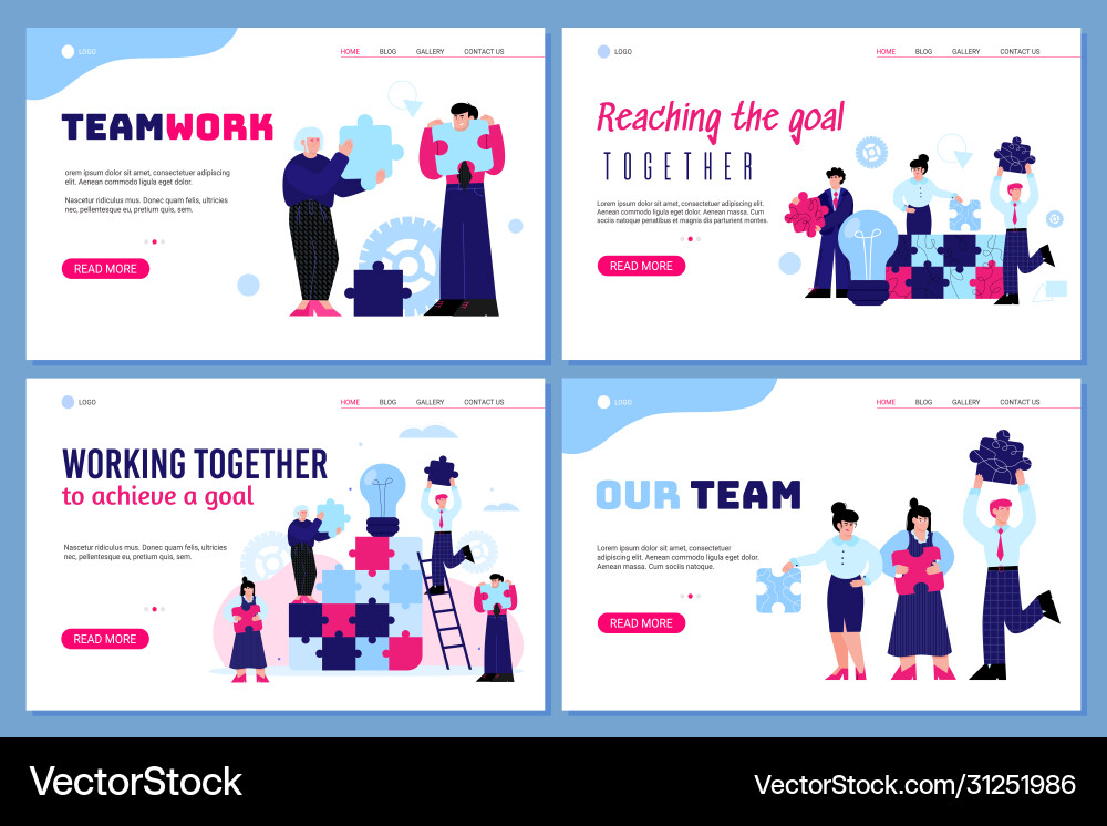 Teamwork banner set with business team holding Vector Image