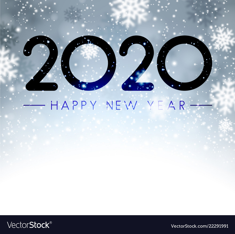 Grey shiny happy new year 2020 card with snow Vector Image