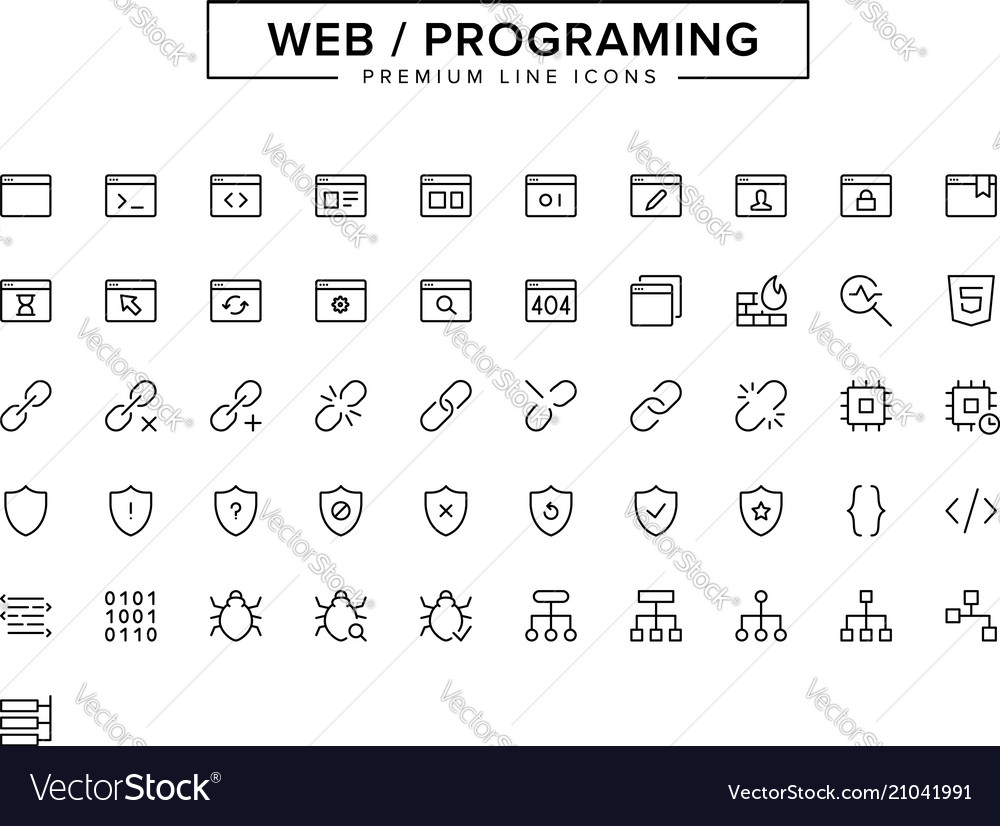 Web programing line icon set Royalty Free Vector Image
