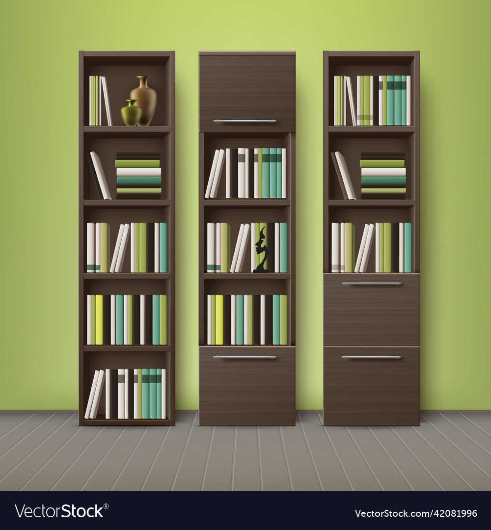 Brown wooden bookcases Royalty Free Vector Image