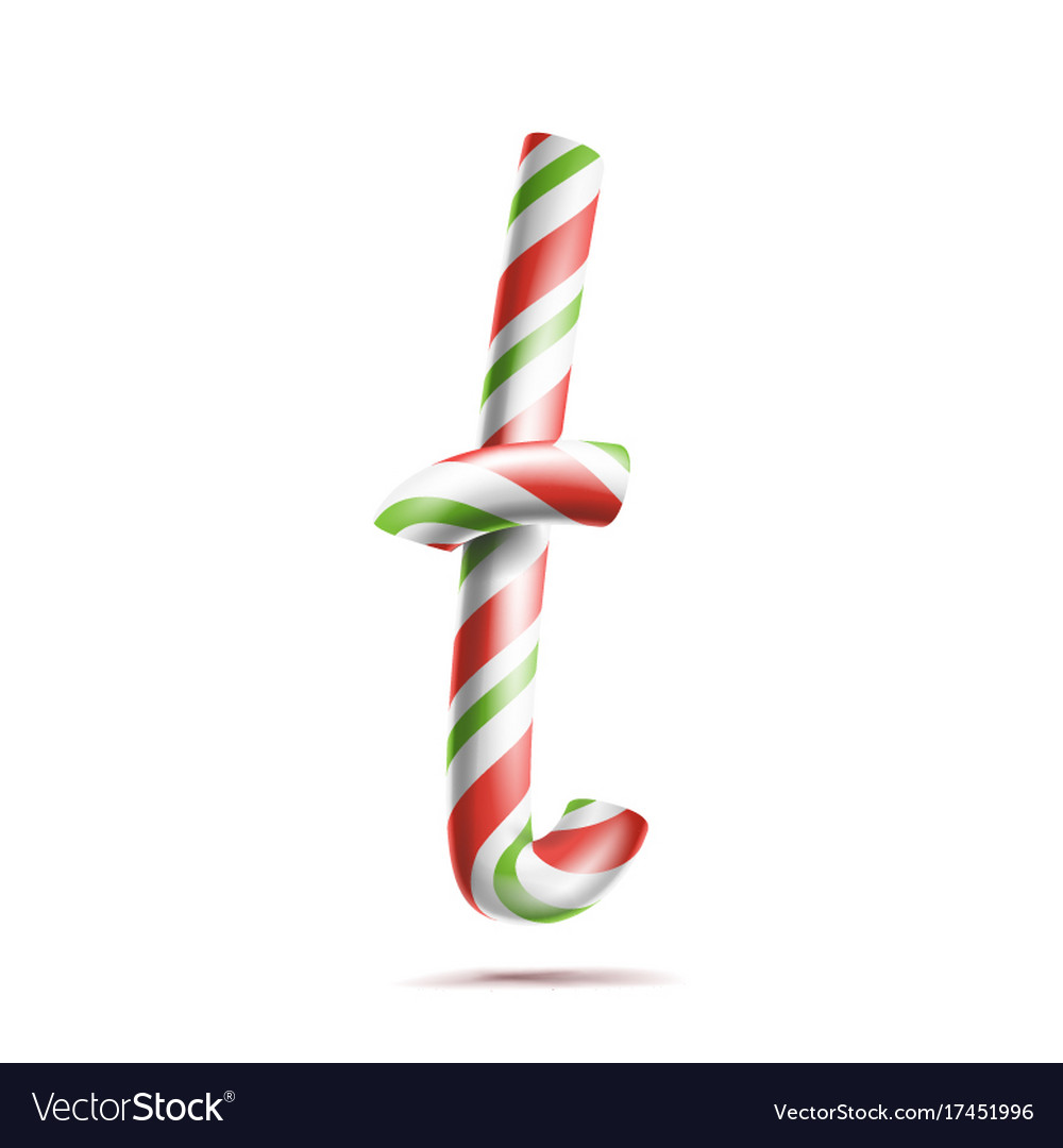 Letter t 3d realistic candy cane alphabet Vector Image