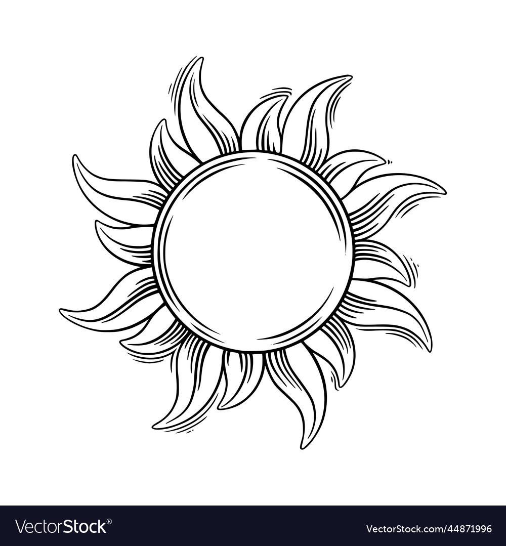 Tarot sun circle frame magic in doodle Royalty Free Vector