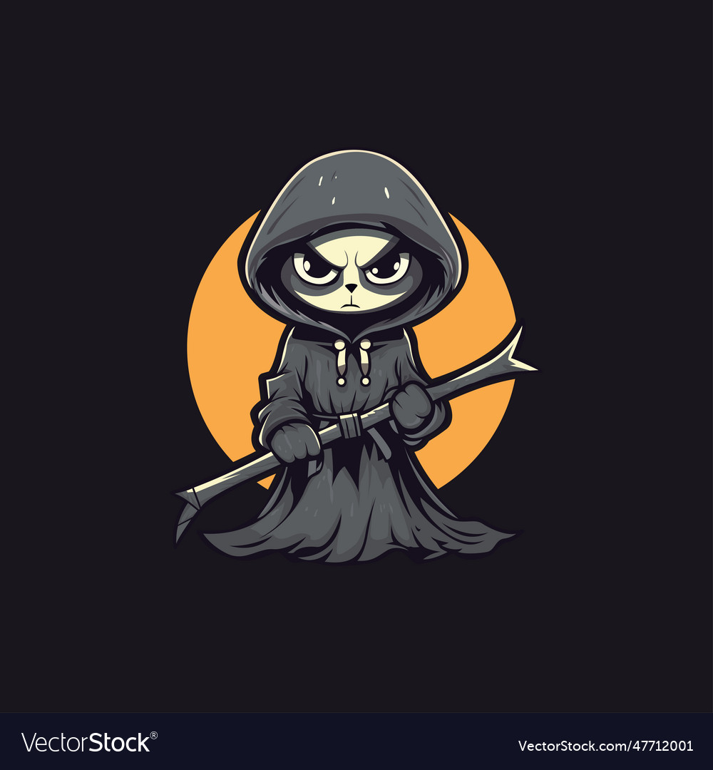 A charming whimsical grim reaper cat clutching Vector Image