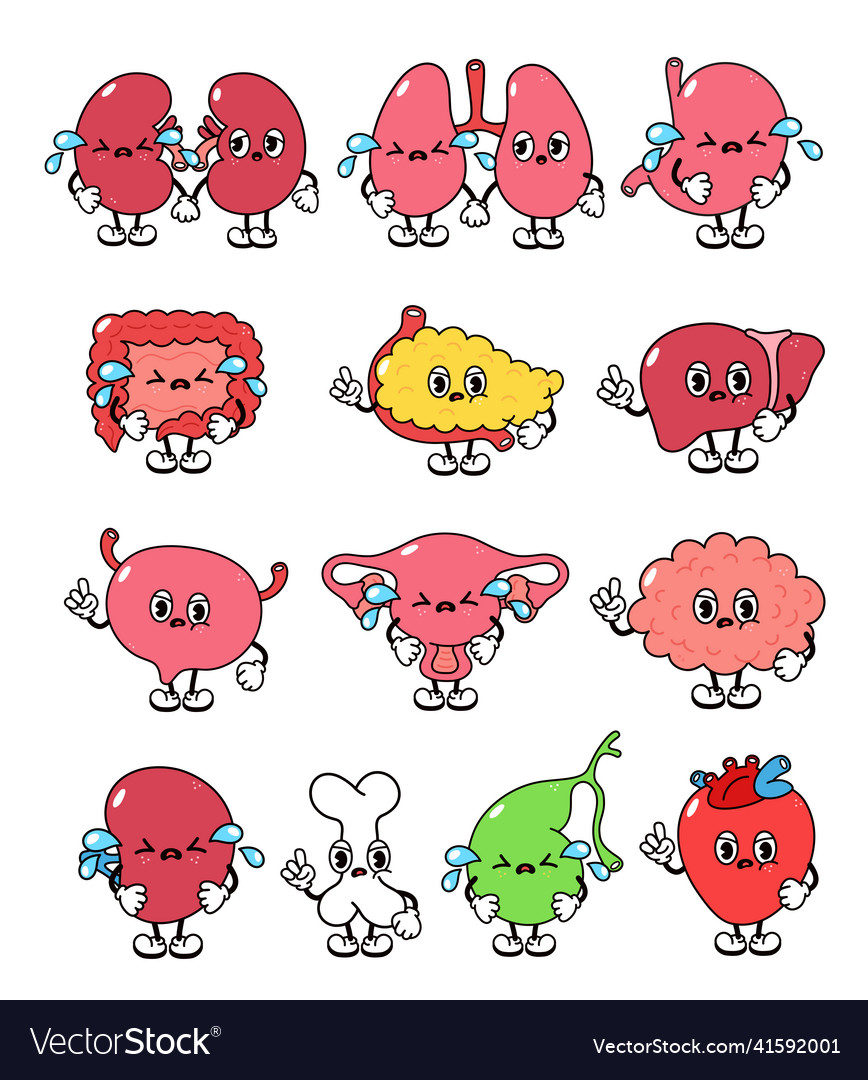 Angry human internal organs cartoon Royalty Free Vector