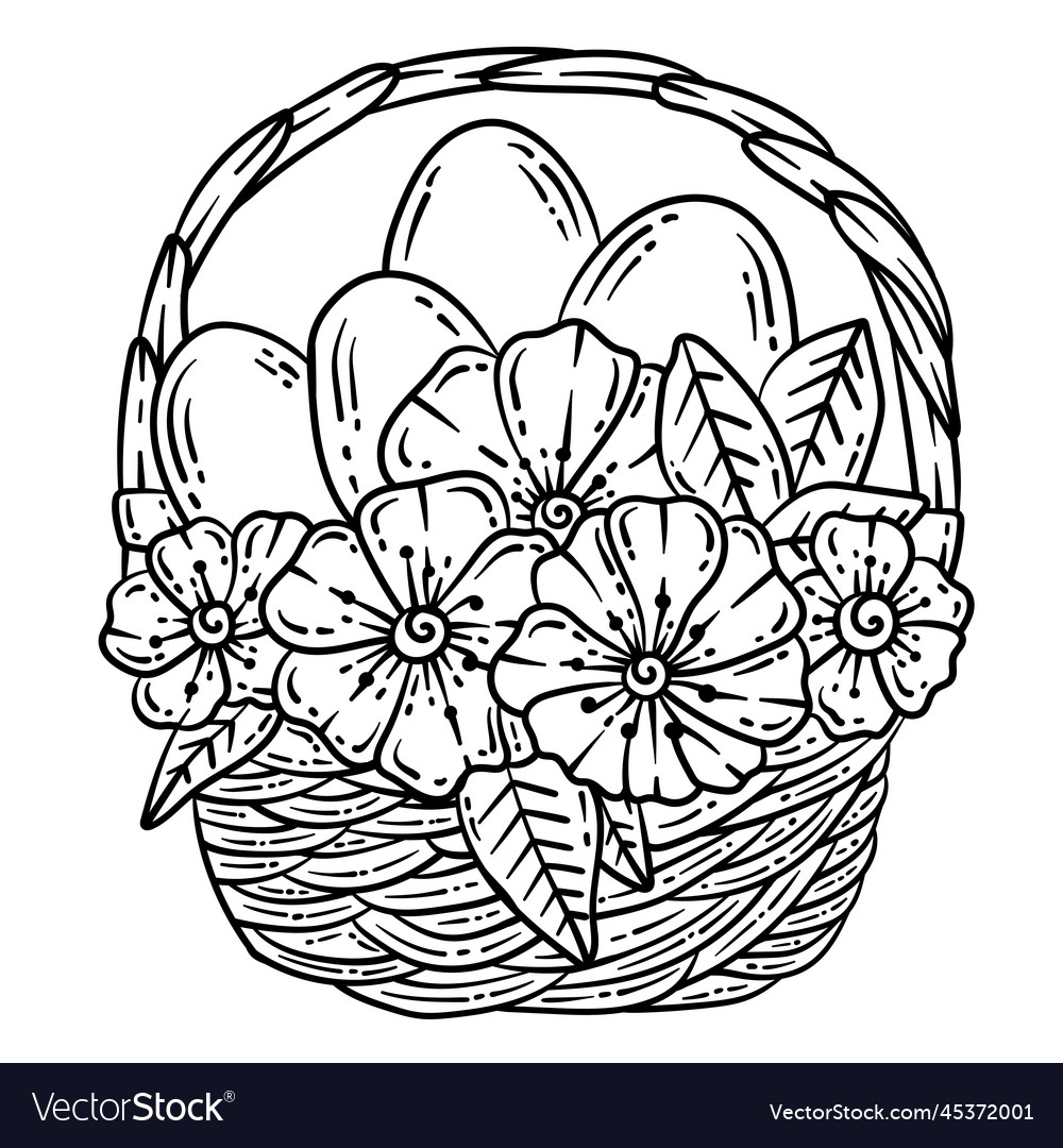 Basket with egg spring coloring page for adults Vector Image