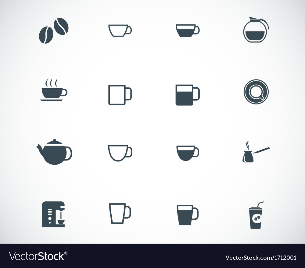 Black coffee icons set Royalty Free Vector Image