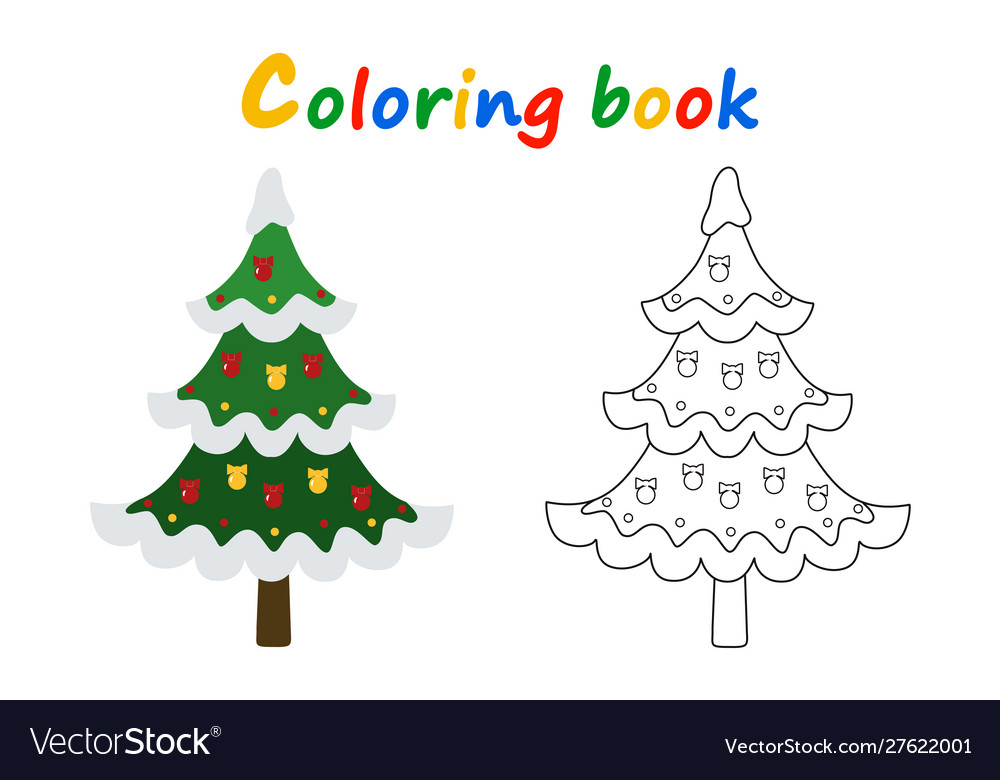 Christmas tree coloring book on white background Vector Image