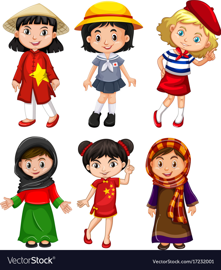 Cute girls from different countries Royalty Free Vector