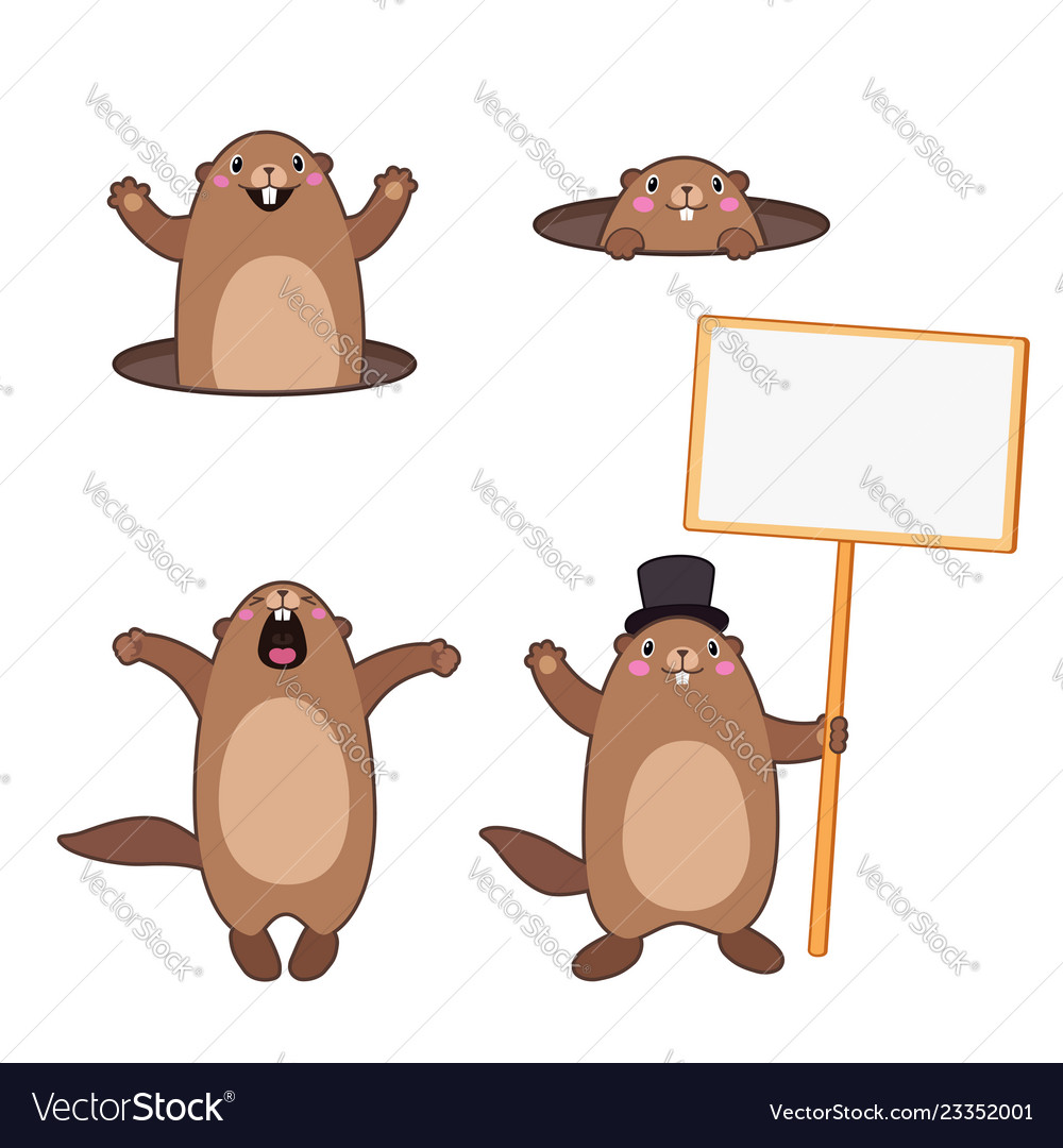 Groundhog set 3 cartoon outlines Royalty Free Vector Image