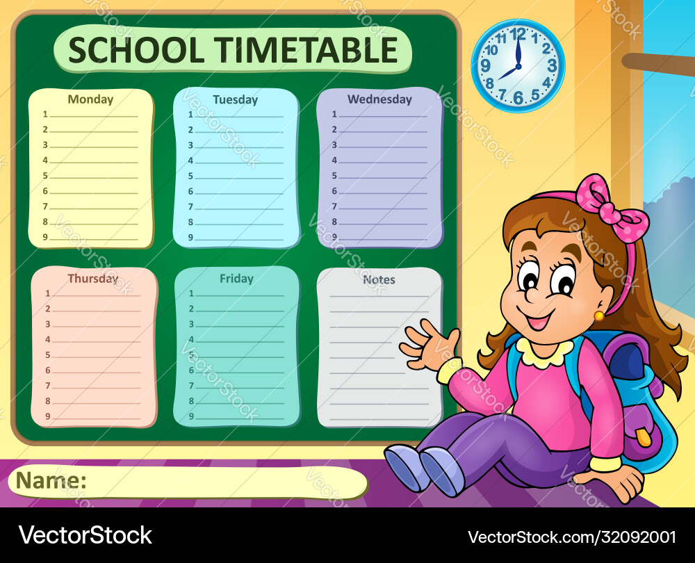 Weekly school timetable theme 7 Royalty Free Vector Image