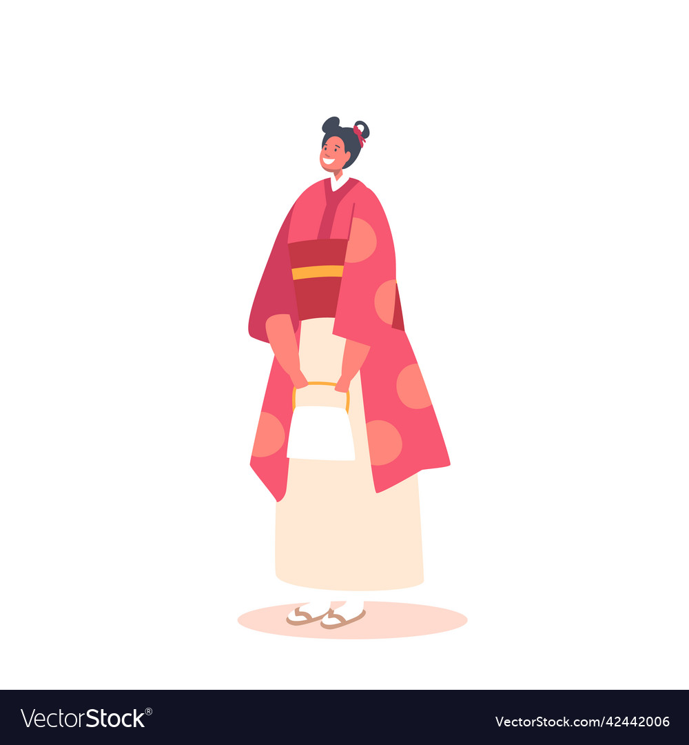 Positive asian girl in festive kimono young Vector Image