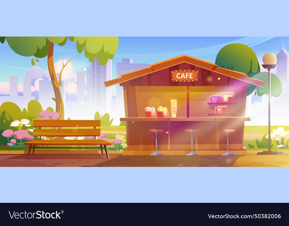 Small street cafe in city public park Royalty Free Vector