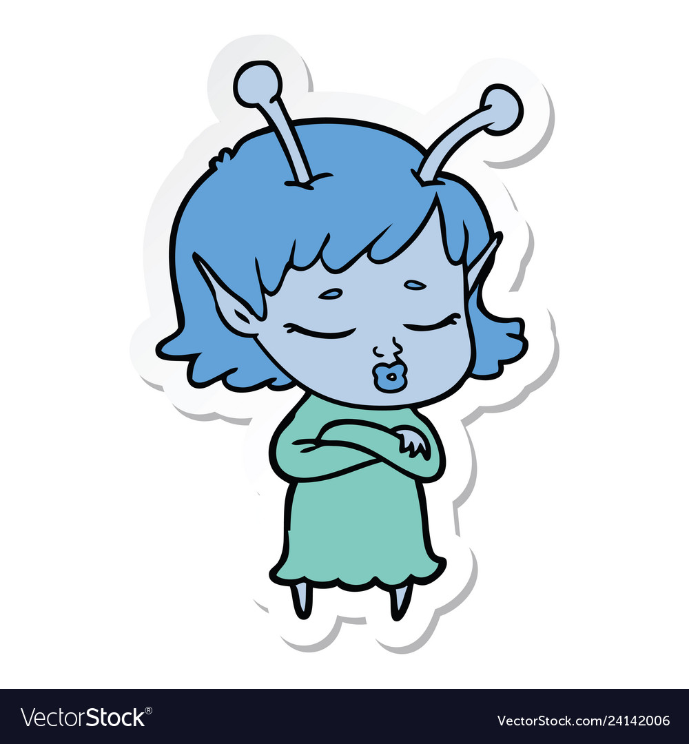 Sticker of a cute alien girl cartoon Royalty Free Vector