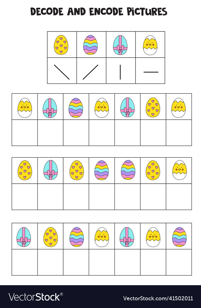 Decode and encode pictures write the symbols Vector Image